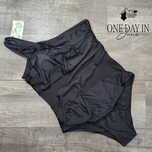 Runtlly One Shoulder Mesh Cut Out One Piece Swimsuit Size L